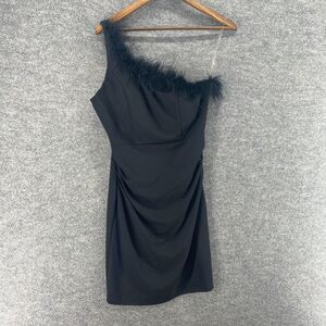 Emerald Sundae Dress Women L Large Black Sheath Short Zipper One Shoulder Lined